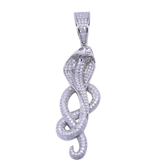 925 Sterling Silver Rhodium Plated CZ Cobra Pendant