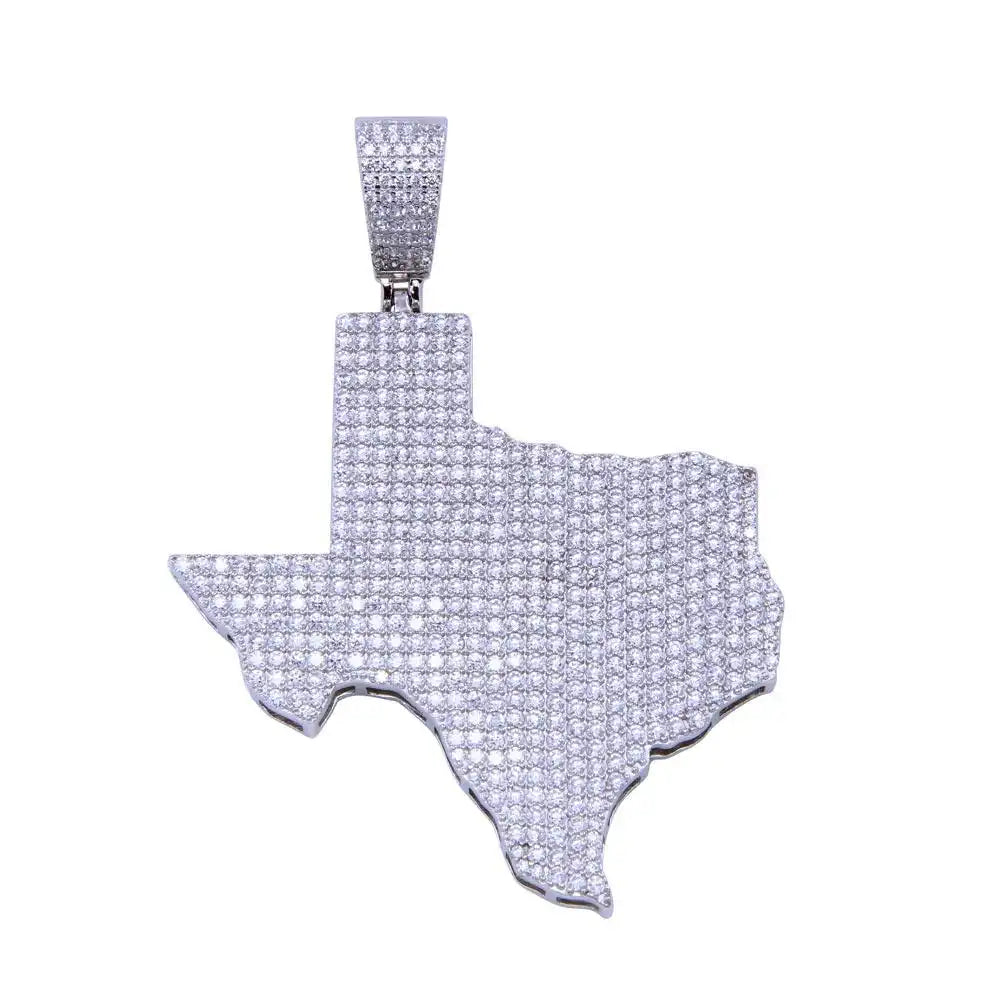 925 Sterling Silver Rhodium Plated CZ Texas Map Pendant