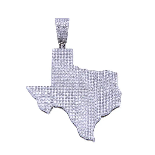 925 Sterling Silver Rhodium Plated CZ Texas Map Pendant