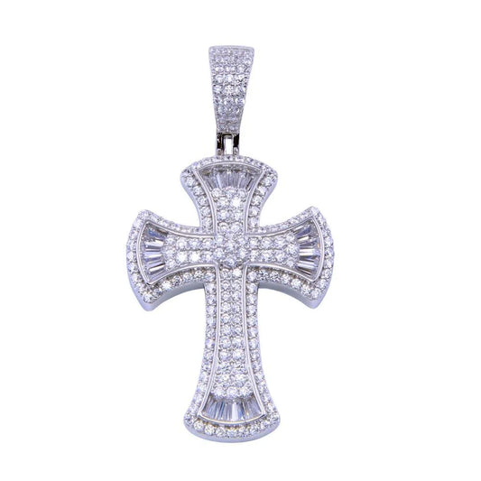 925 Sterling Silver Rhodium Plated CZ Small Cross Pendant