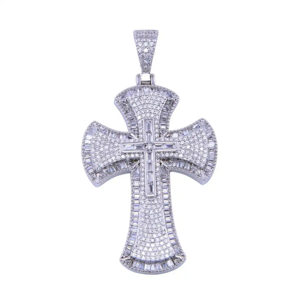 925 Sterling Silver Rhodium Plated CZ Cross Pendant