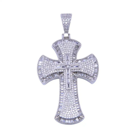 925 Sterling Silver Rhodium Plated CZ Cross Pendant