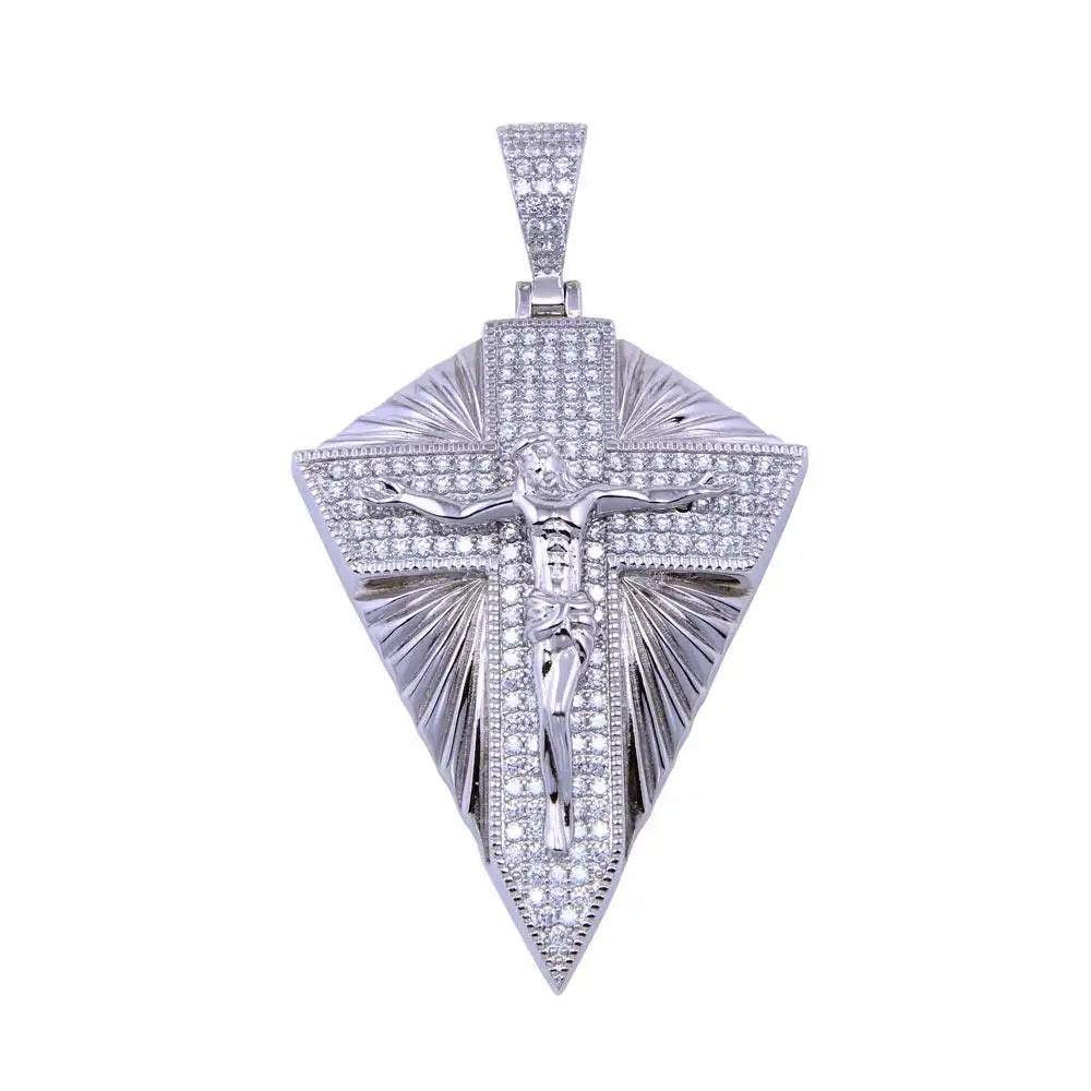 925 Sterling Silver Rhodium Plated CZ Shining Cross Pendant