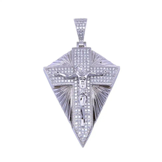 925 Sterling Silver Rhodium Plated CZ Shining Cross Pendant