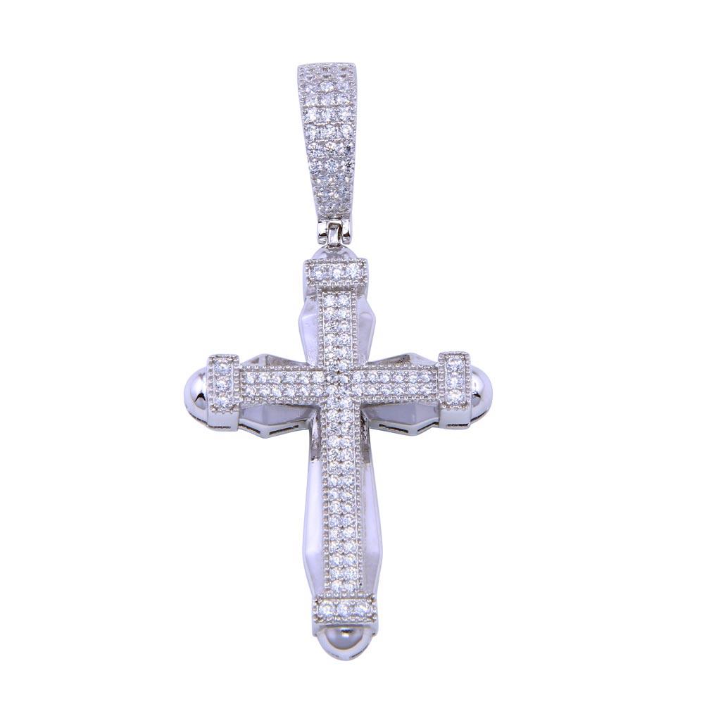 925 Sterling Silver Rhodium Plated CZ Small Cross Pendant