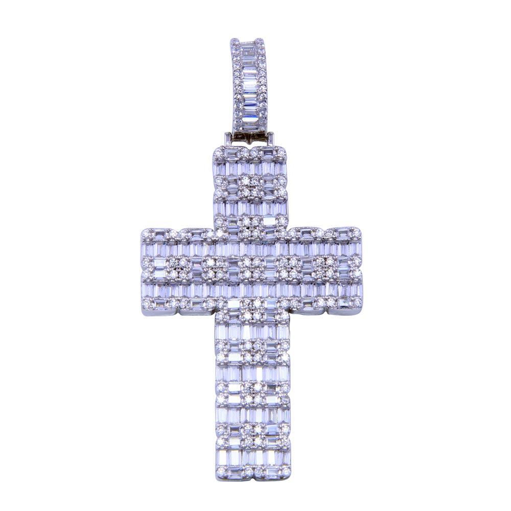 925 Sterling Silver Rhodium Plated CZ Encrusted Cross Pendant