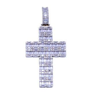 925 Sterling Silver Rhodium Plated CZ Encrusted Cross Pendant
