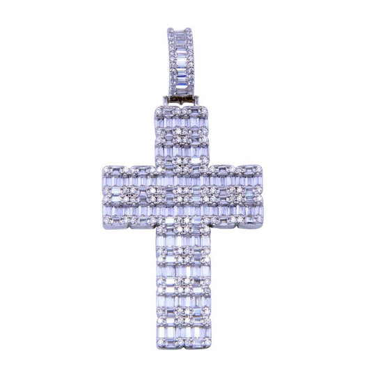 925 Sterling Silver Rhodium Plated CZ Encrusted Cross Pendant