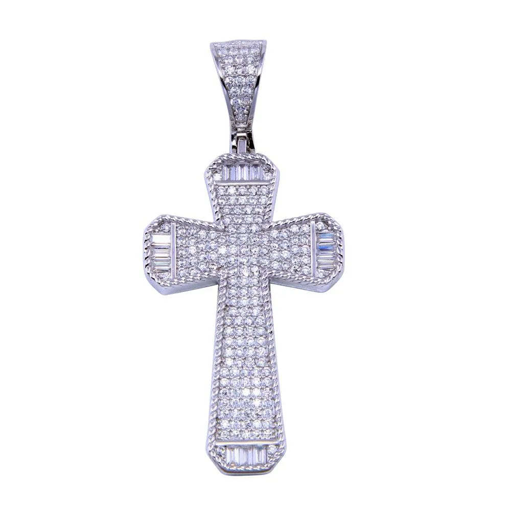 925 Sterling Silver Rhodium Plated CZ Cross Pendant