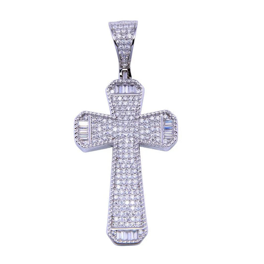 925 Sterling Silver Rhodium Plated CZ Cross Pendant