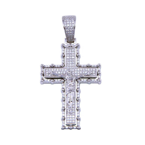925 Sterling Silver Rhodium Plated CZ Cross Pendant