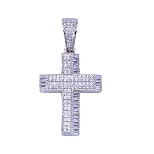 925 Sterling Silver Rhodium Plated CZ Small Dual Cross Pendant
