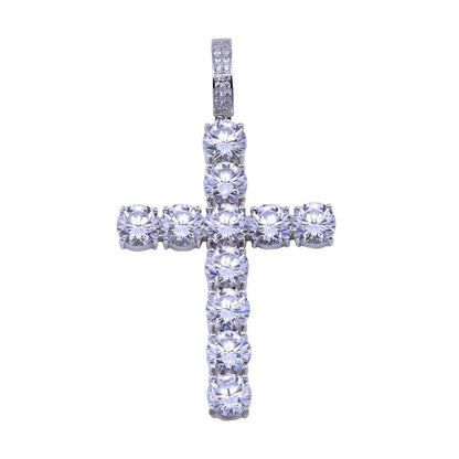 925 Sterling Silver Rhodium Plated CZ Large Bubble Cross Pendant