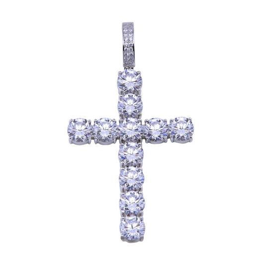 925 Sterling Silver Rhodium Plated CZ Large Bubble Cross Pendant