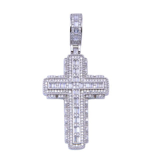 925 Sterling Silver Rhodium Plated CZ Cross Pendant