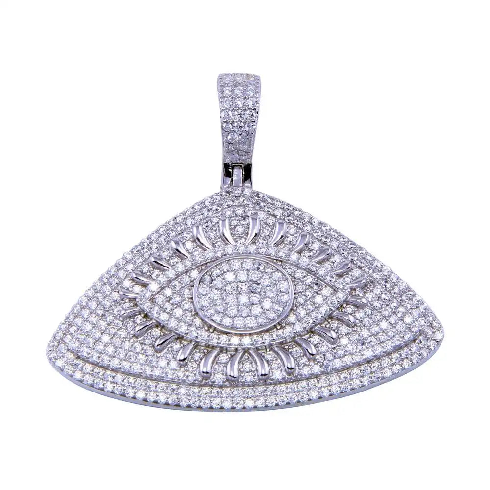 925 Sterling Silver Rhodium Plated CZ Encrusted Eye Clear CZ Pendant