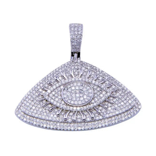 925 Sterling Silver Rhodium Plated CZ Encrusted Eye Clear CZ Pendant