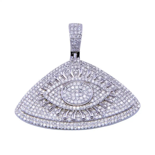 925 Sterling Silver Rhodium Plated CZ Encrusted Eye Clear CZ Pendant