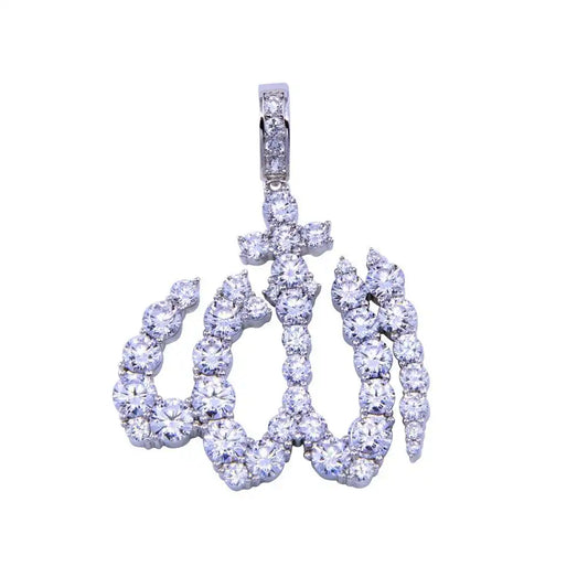 925 Sterling Silver Rhodium Plated CZ Allah Islam Pendant