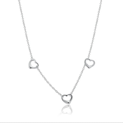 925 Sterling Silver Rhodium Plated Multi Heart Necklace