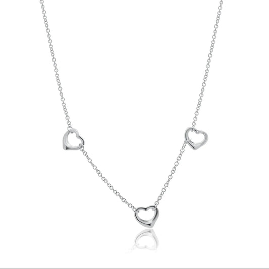 925 Sterling Silver Rhodium Plated Multi Heart Necklace