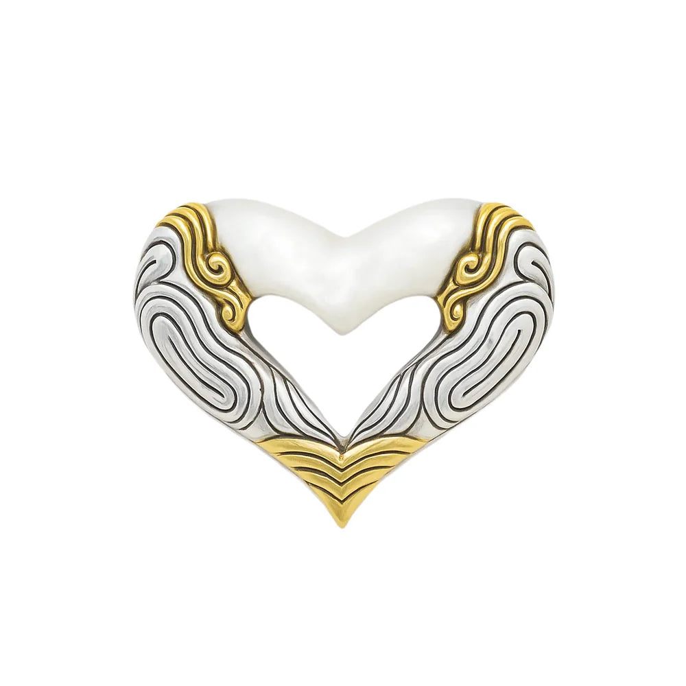 925 Sterling Silver Clearance-Matte Finish Three-Tone Open Heart Pendant