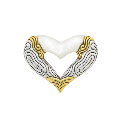 925 Sterling Silver Clearance-Matte Finish Three-Tone Open Heart Pendant