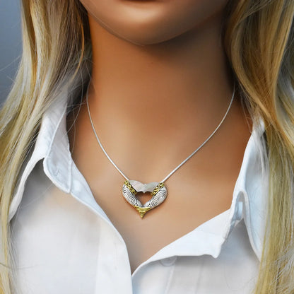 925 Sterling Silver Clearance-Matte Finish Three-Tone Open Heart Pendant