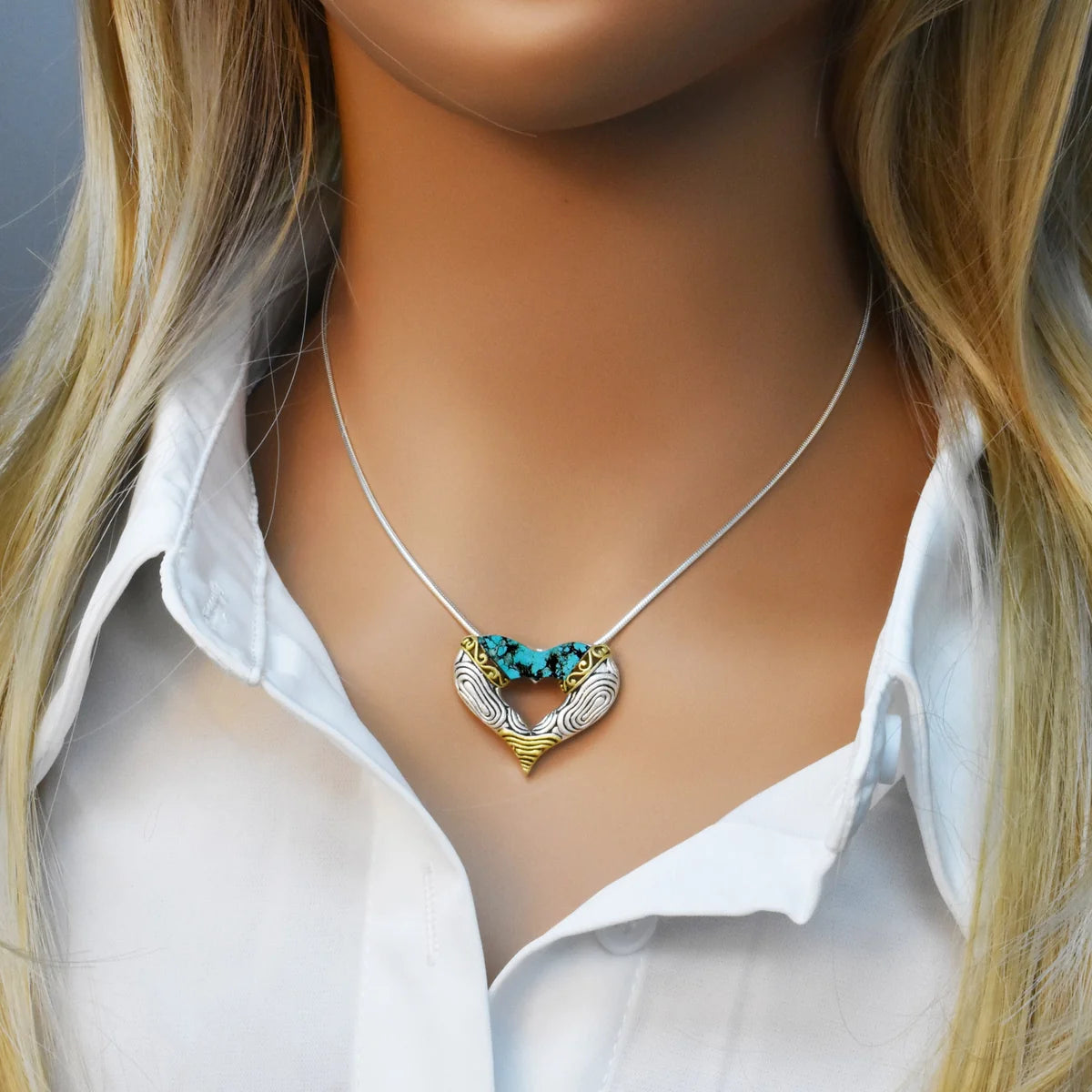 925 Sterling Silver Clearance-Matte Finish Three-Tone Open Heart Pendant