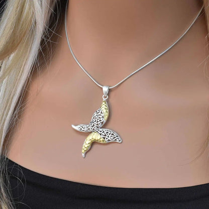 925 Sterling Silver Clearance-Two-Tone Matte Finish Filigree Butterfly Pendant