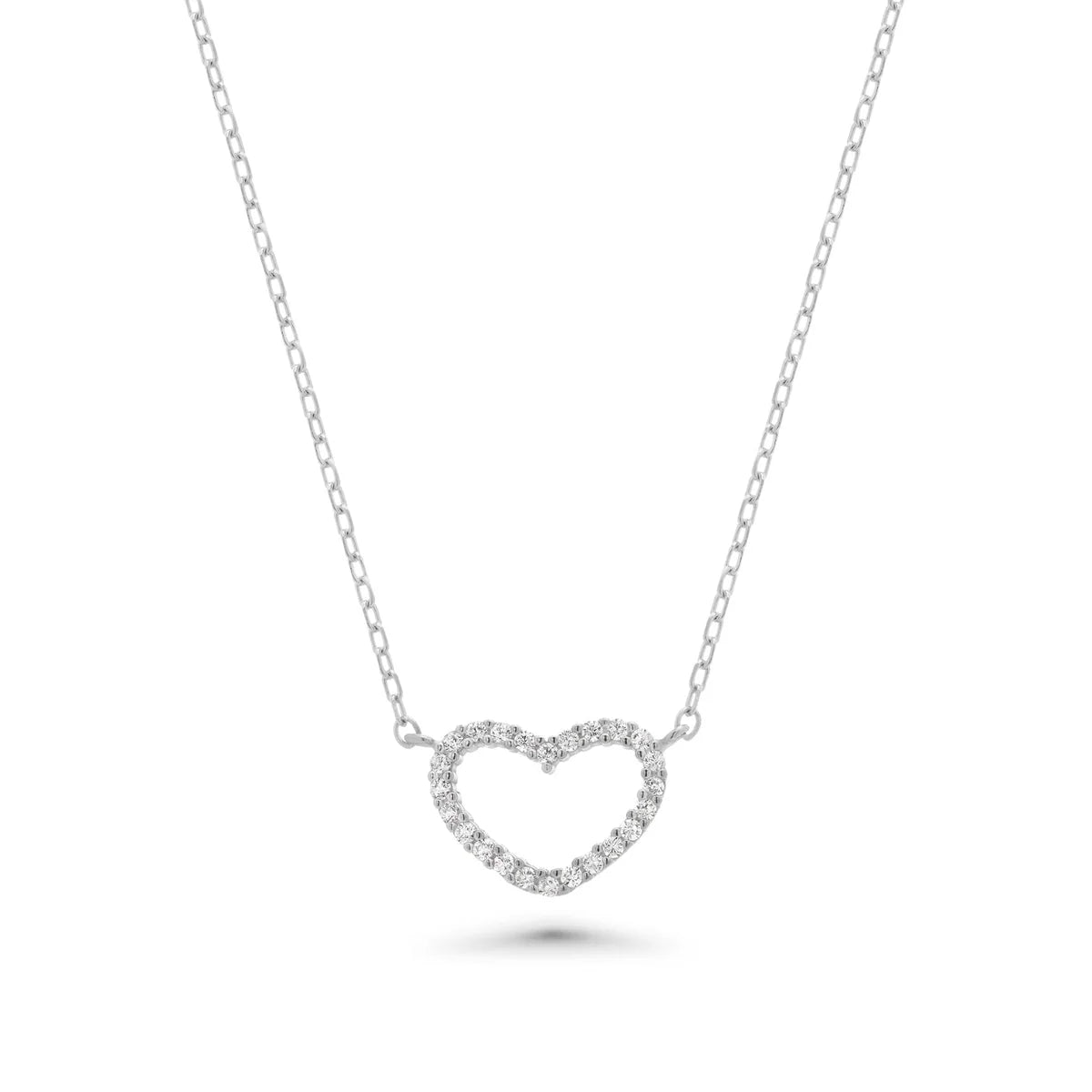 925 Sterling Silver Rhodium Plated CZ Heart Outline Pendant