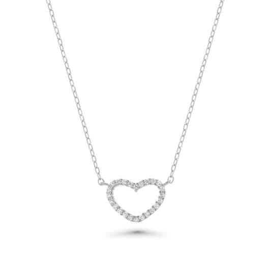 925 Sterling Silver Rhodium Plated CZ Heart Outline Pendant