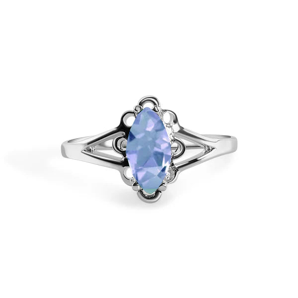 925 Sterling Silver Rhodium Plated Marquise Birthstone Filigree Ring
