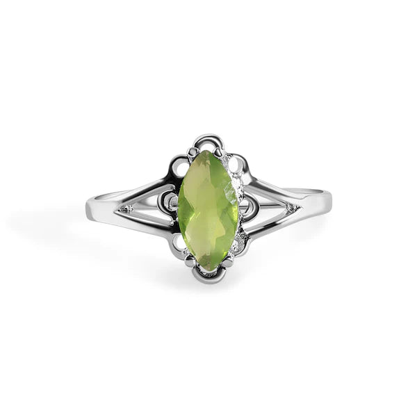 925 Sterling Silver Rhodium Plated Marquise Birthstone Filigree Ring