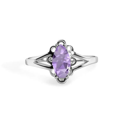 925 Sterling Silver Rhodium Plated Marquise Birthstone Filigree Ring