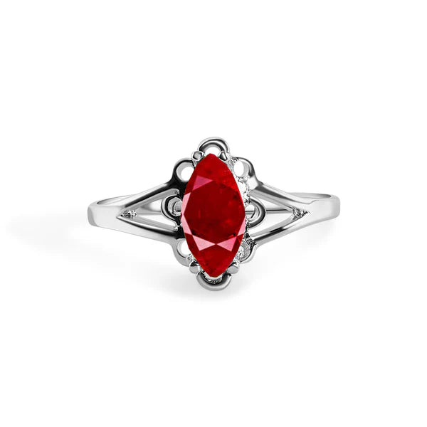 925 Sterling Silver Rhodium Plated Marquise Birthstone Filigree Ring