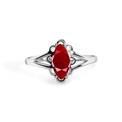 925 Sterling Silver Rhodium Plated Marquise Birthstone Filigree Ring