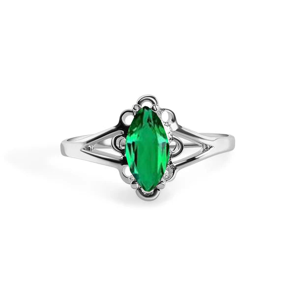 925 Sterling Silver Rhodium Plated Marquise Birthstone Filigree Ring