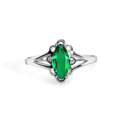 925 Sterling Silver Rhodium Plated Marquise Birthstone Filigree Ring