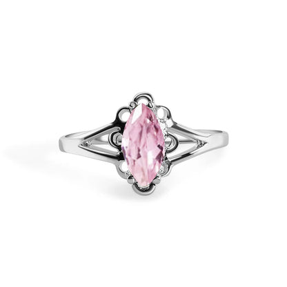 925 Sterling Silver Rhodium Plated Marquise Birthstone Filigree Ring