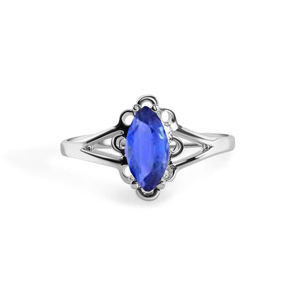 925 Sterling Silver Rhodium Plated Marquise Birthstone Filigree Ring