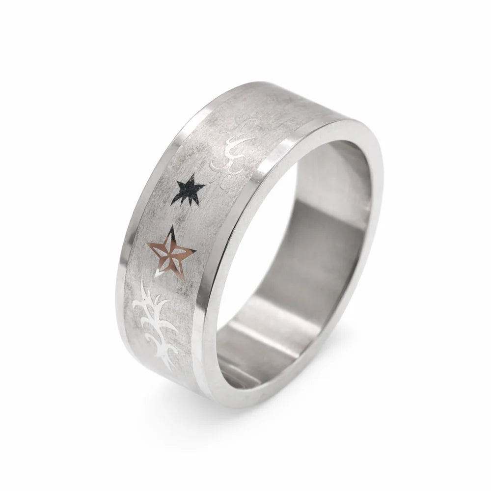 Stainless Steel Rhodium Plated Tribal Star Men's Ring