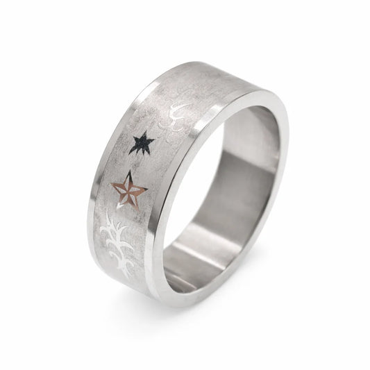 Stainless Steel Rhodium Plated Tribal Star Men's Ring