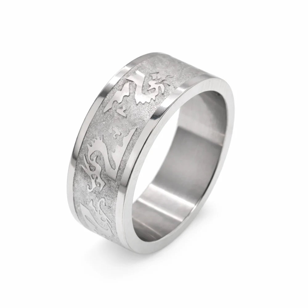 Stainless Steel Rhodium Plated Dragon Men's Ring