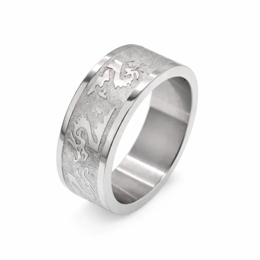 Stainless Steel Rhodium Plated Dragon Men's Ring