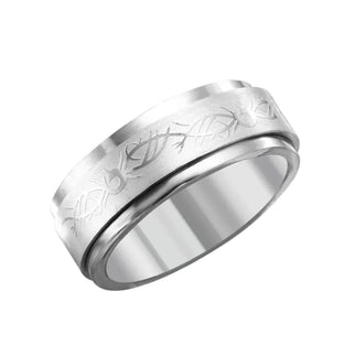 Stainless Steel Rhodium Plated Tribal Barbwire Design Men's Spinner Ring