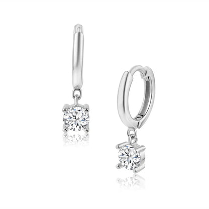 925 Sterling Silver 12.5mm Dangling Clear CZ Hoop Earring