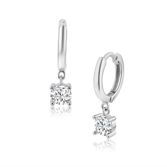 925 Sterling Silver 12.5mm Dangling Clear CZ Hoop Earring