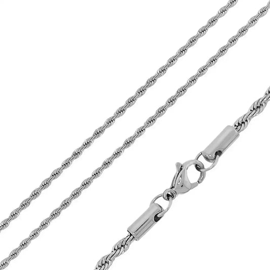 Stainless Steel Rhodium Plated 2 MM Rope Link Chain Necklace