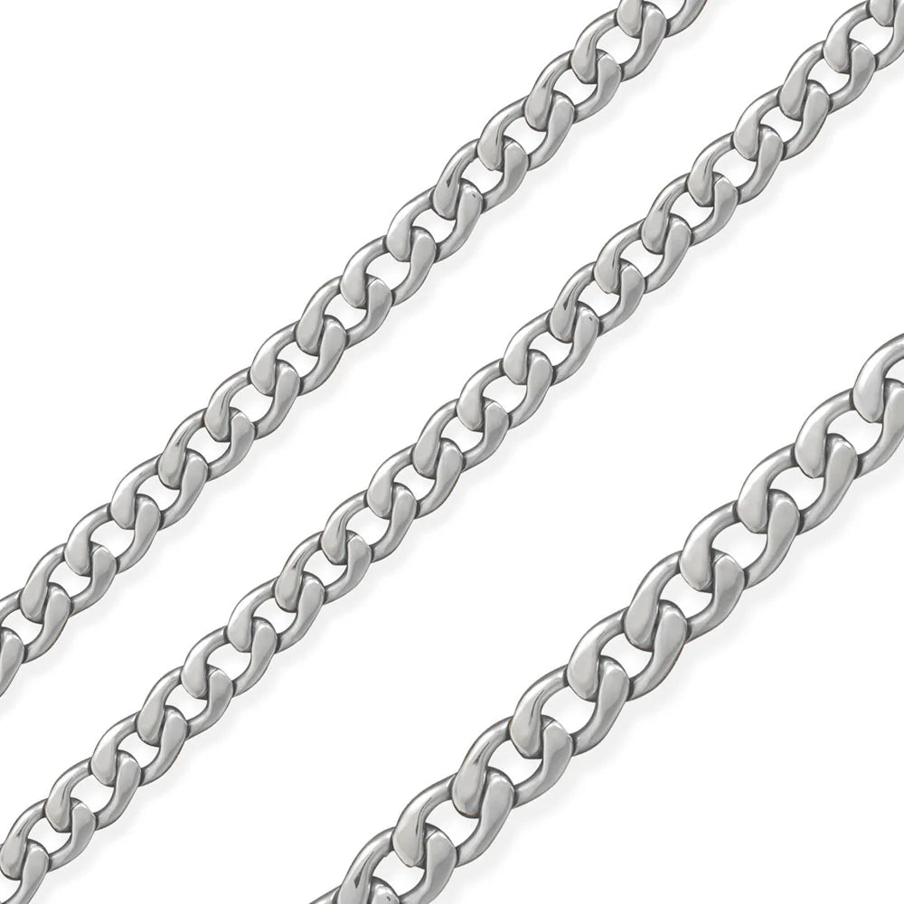 Stainless Steel Rhodium Plated 6.5 MM Curb Link Chain Necklace